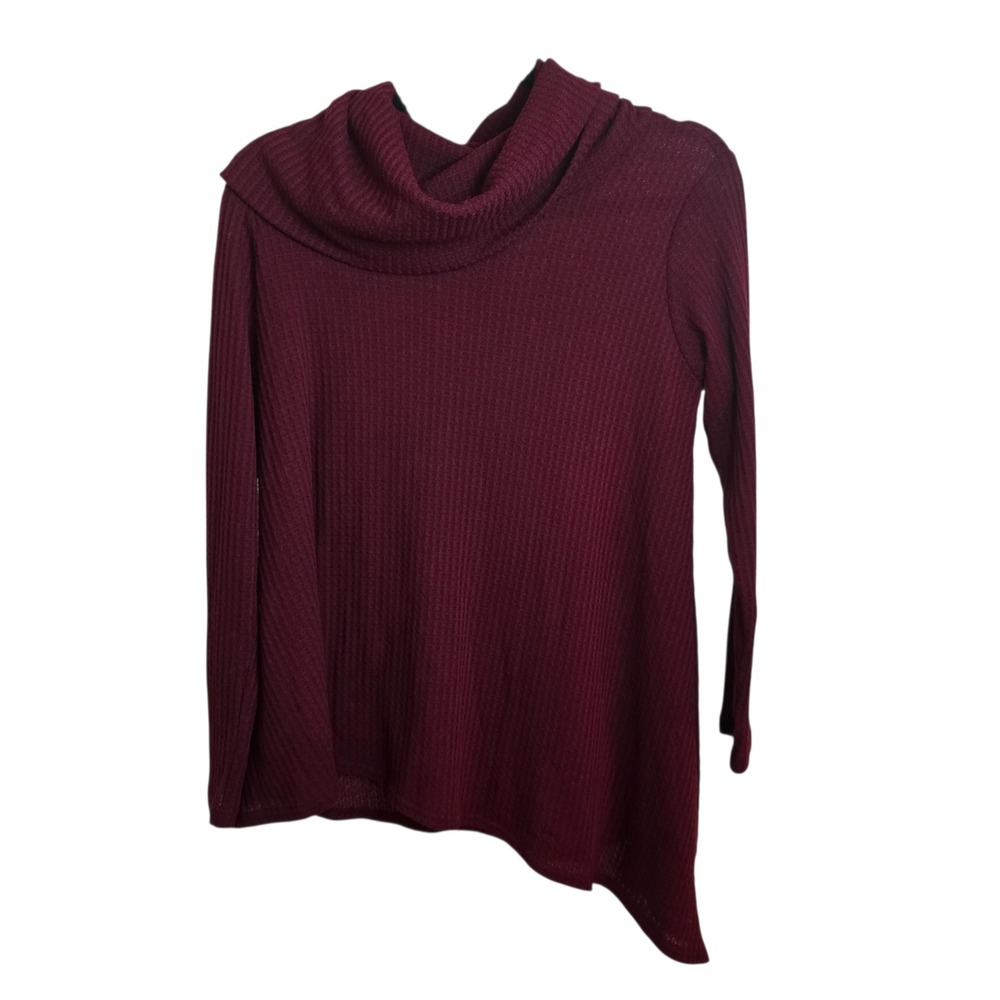 Sympli Waffle Knit Cowl Neck Top Burgundy Long Sleeve Made Canada Size S